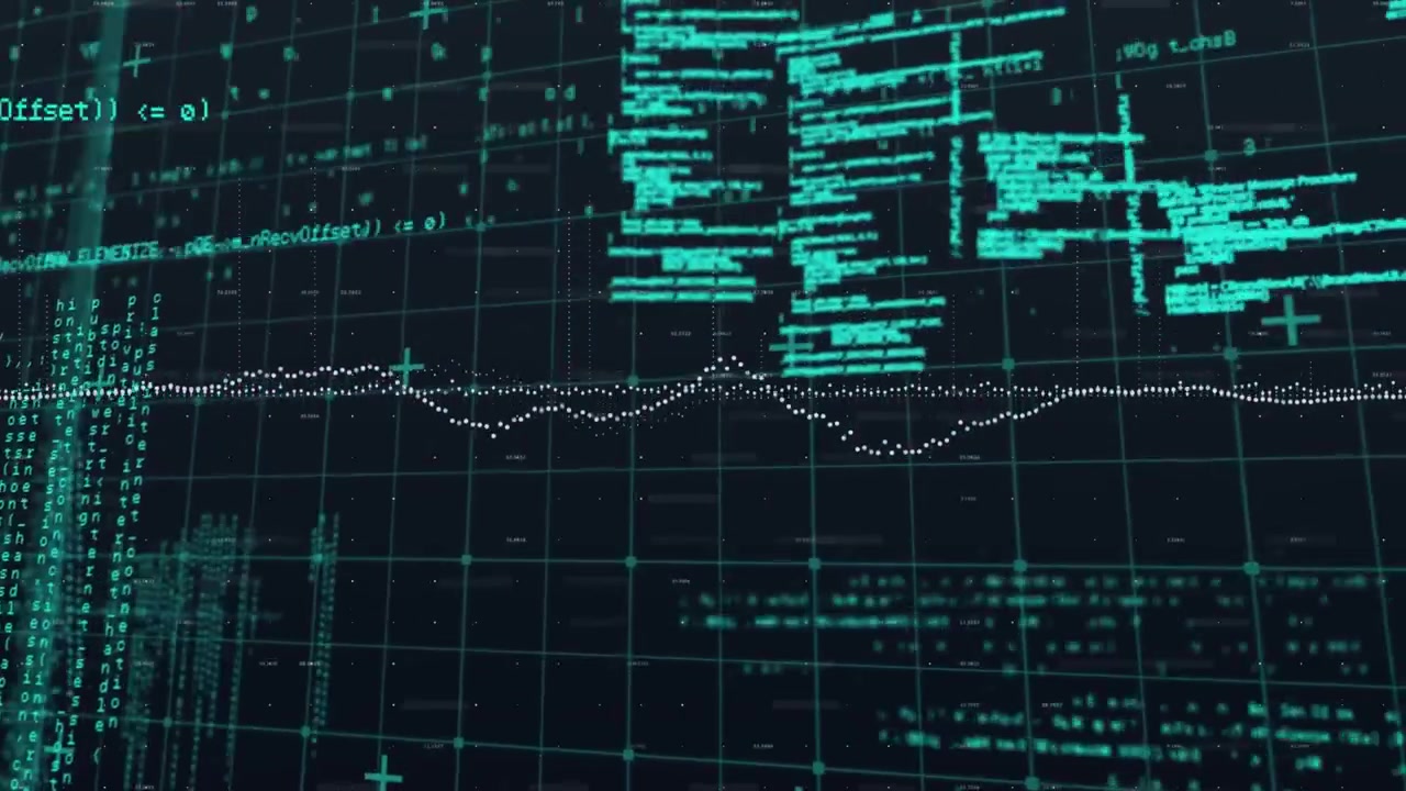 Digital animation of graphical infographic interface screen programming data moving in loop