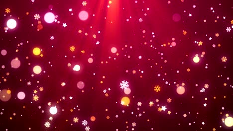 copos de nieve de navidad rojos, estrellas y luces de fondo en bucle