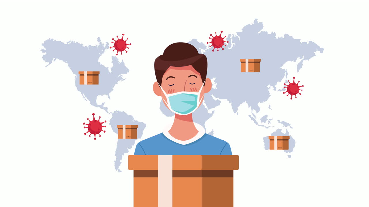 배달 서비스 택배 노동자 애니메이션