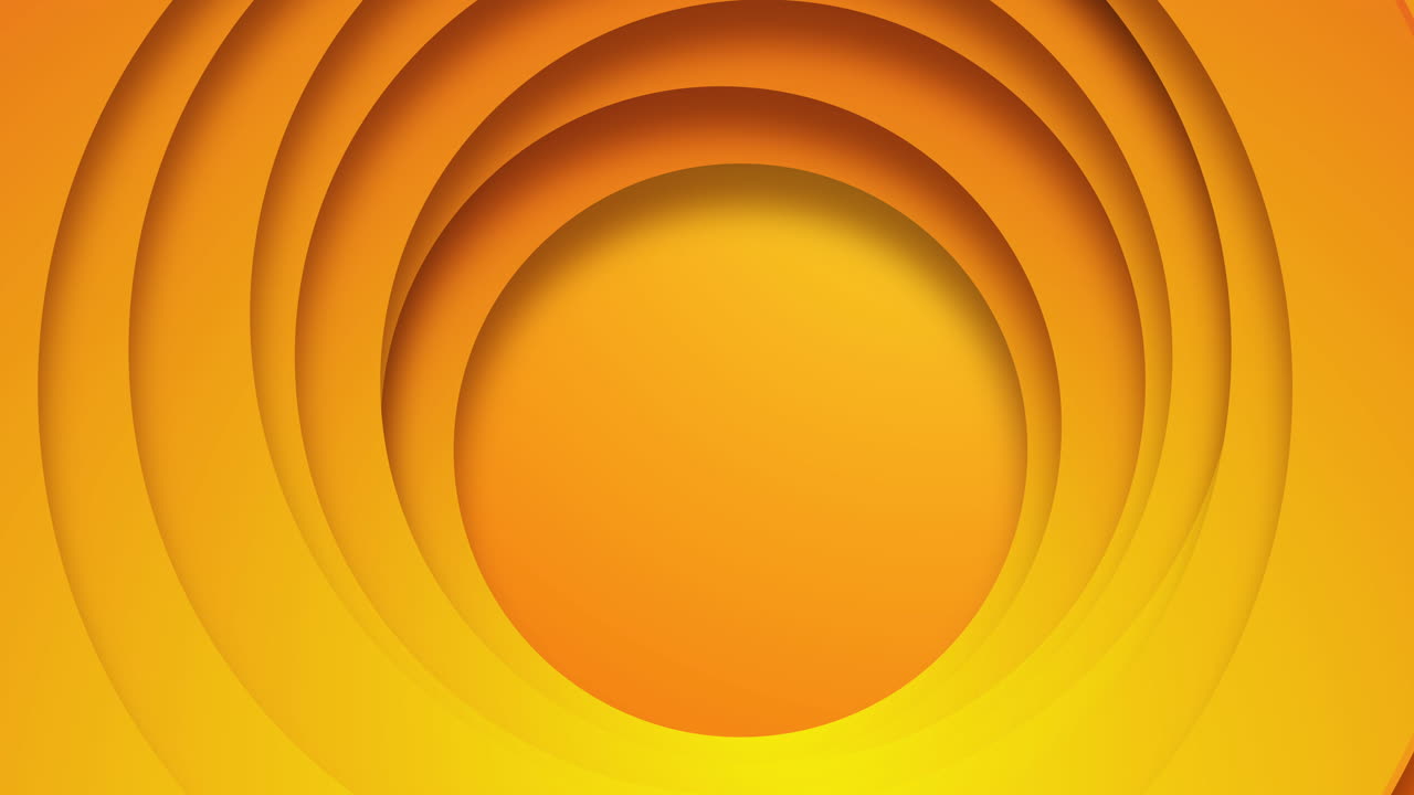 Yellow geometric background of technological circles rotating between them. Copy space. Loop motion graphic. Paper cut style.