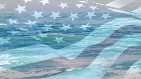 animation of flag of usa blowing over waves in sea