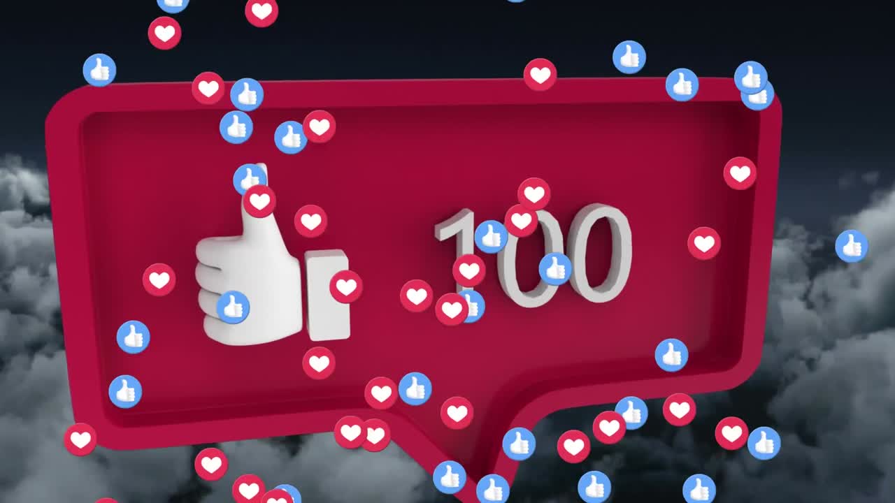 이모티콘의 애니메이션은 소셜 미디어 반응과 구름처럼 떠다니고 있습니다.