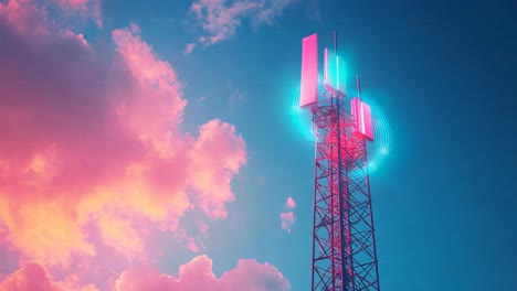 futuristic telecommunication tower at sunset