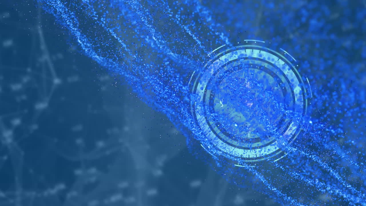 파란색 배경에 파란색 빛 트레일과 연결 네트워크의 시계에 대한 애니메이션