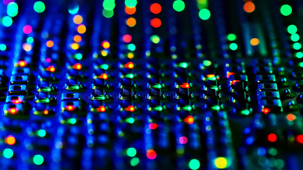 Colorful Blinking Lights on an Audio Mixing Console