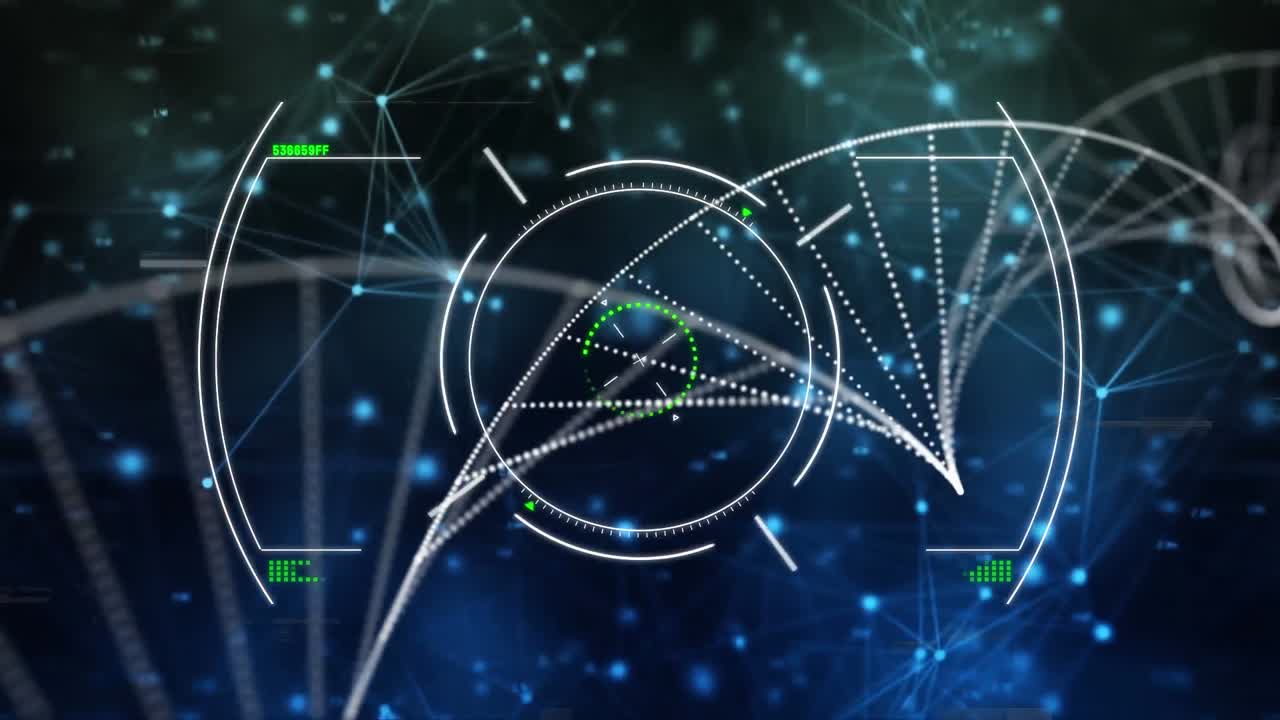 Animation of glitch and diverse shapes on blue and black background