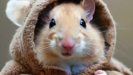 a hamster wrapped up in a towel with its mouth open