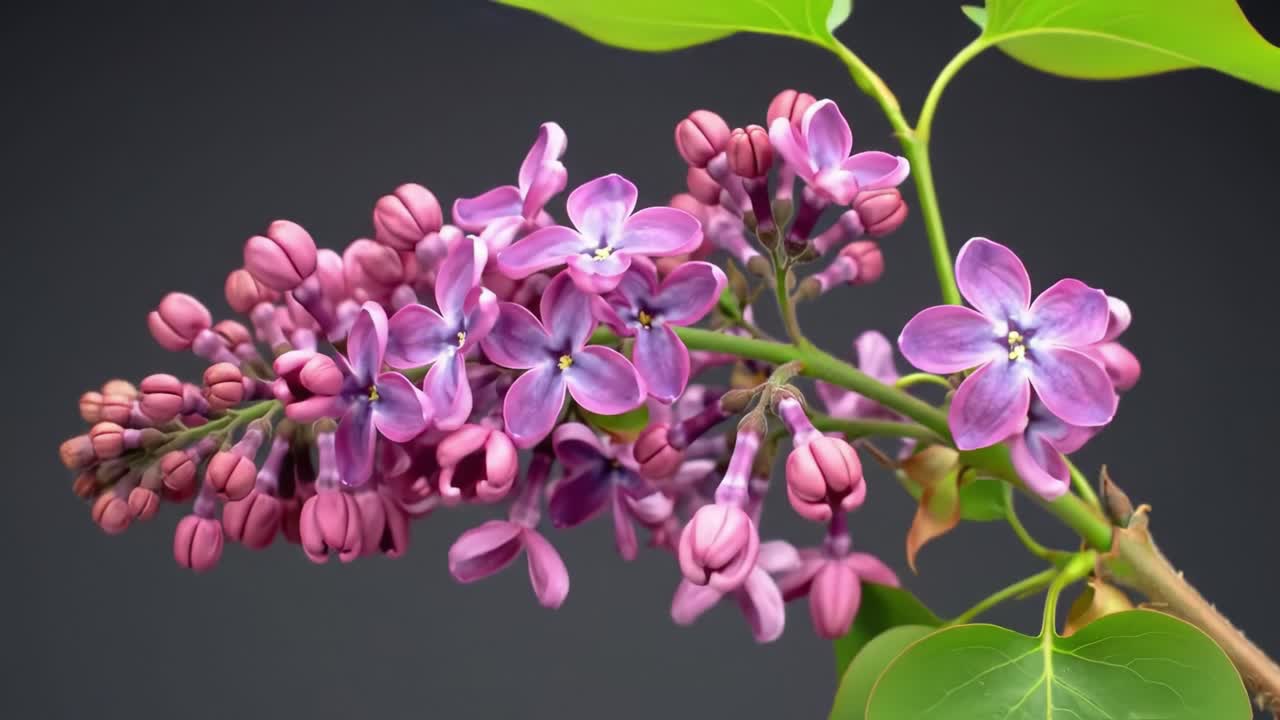 Vibrant lilac flowers bloom in spring, displaying soft purple hues and intricate detailing. The lush greenery complements the blossoms, creating a serene and refreshing atmosphere.