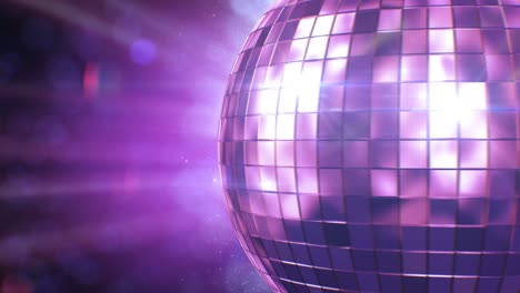 beautiful disco ball spinning seamless with flares close-up purple blue colors. looped 3d animation discoball turning at abstract discotheque. loop-able isolated retro style mirrorball motion