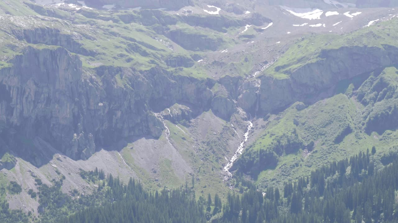 Jagged Steep Mountains Over Staubifall River Stream In The Canton Of Uri In Untersch&auml;chen, Switzerland