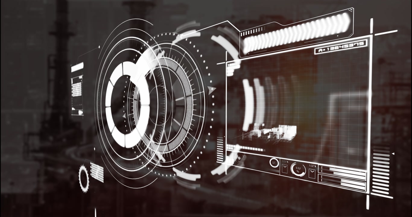 Animation of interface with data processing against construction site