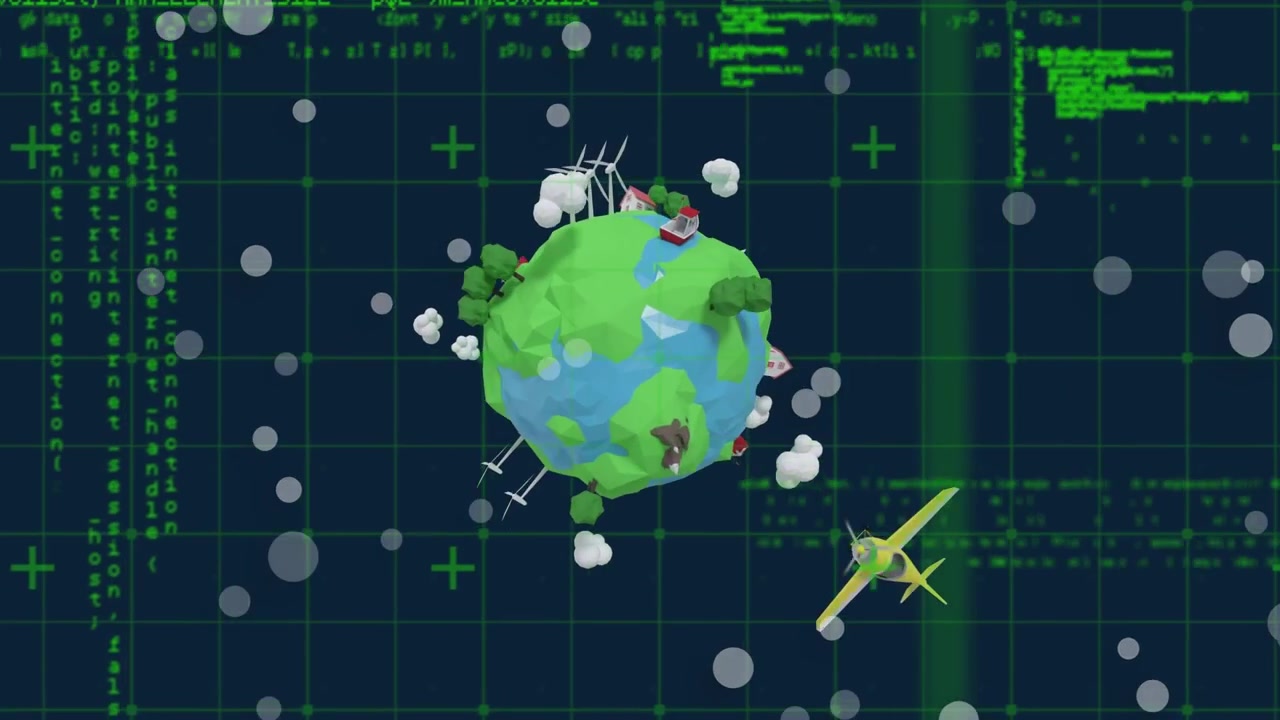 Animation of data processing and globe over blue background
