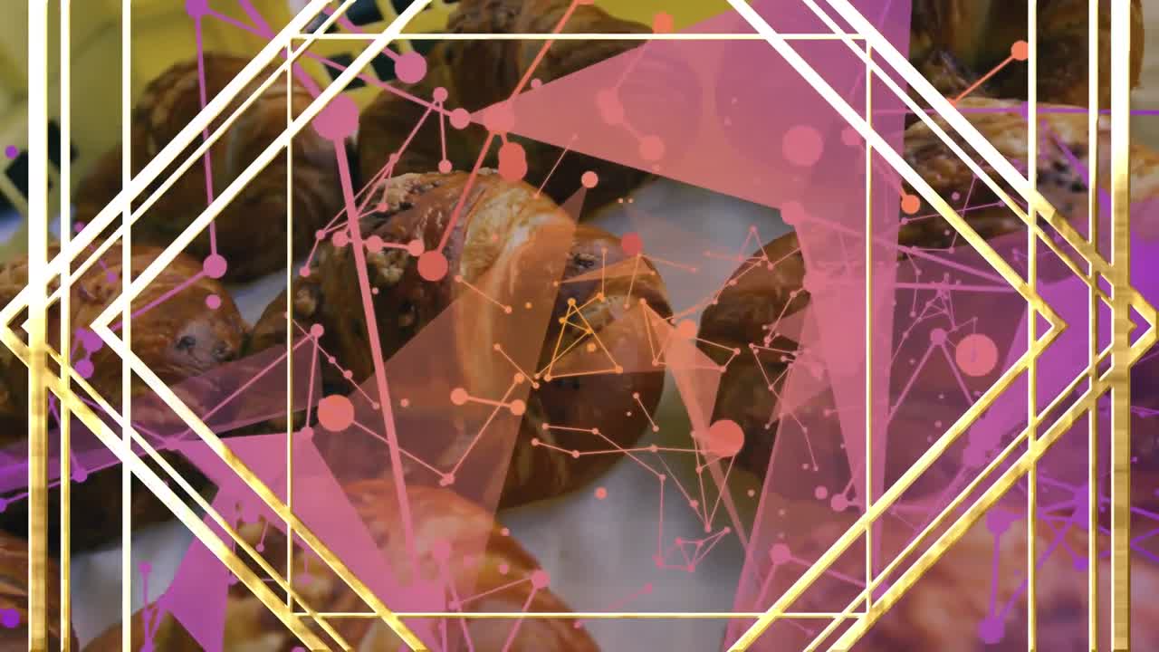 animación de formas y red de conexiones sobre croissants