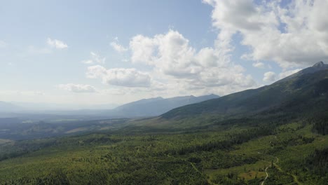 Breathtaking-Scenery-of-High-Tatras-Mountain-Near-Štrbské-Pleso-City-in-Slovakia---Aerial-shot