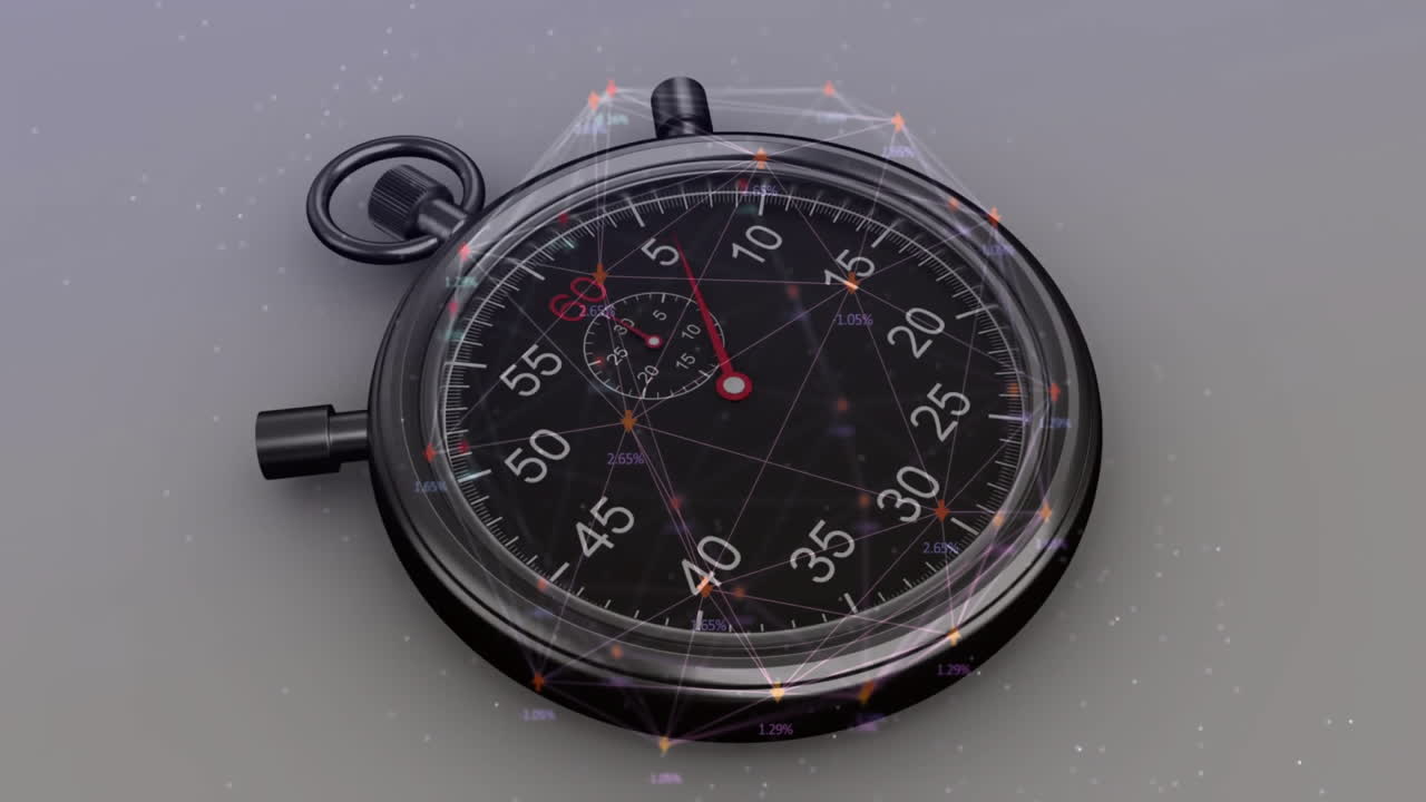 Displaying stopwatch time with data processing and network connection animation overlay