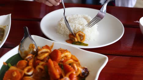 delicious meal of squid and rice in thailand