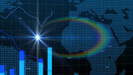 animación del procesamiento de datos y diagramas sobre el mapa del mundo
