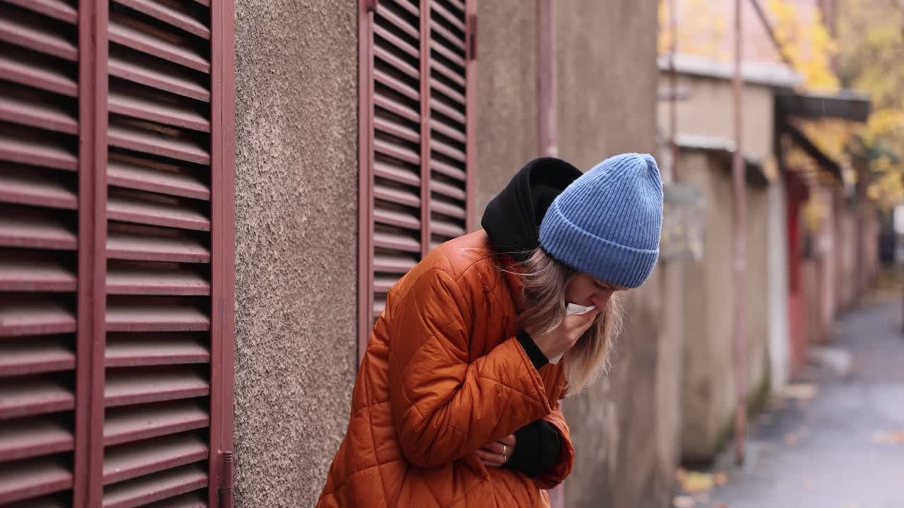 Woman with Flu Symptoms Outdoors