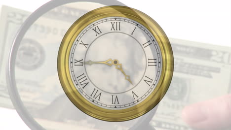 animación del reloj haciendo tictac sobre la moneda del dólar estadounidense.