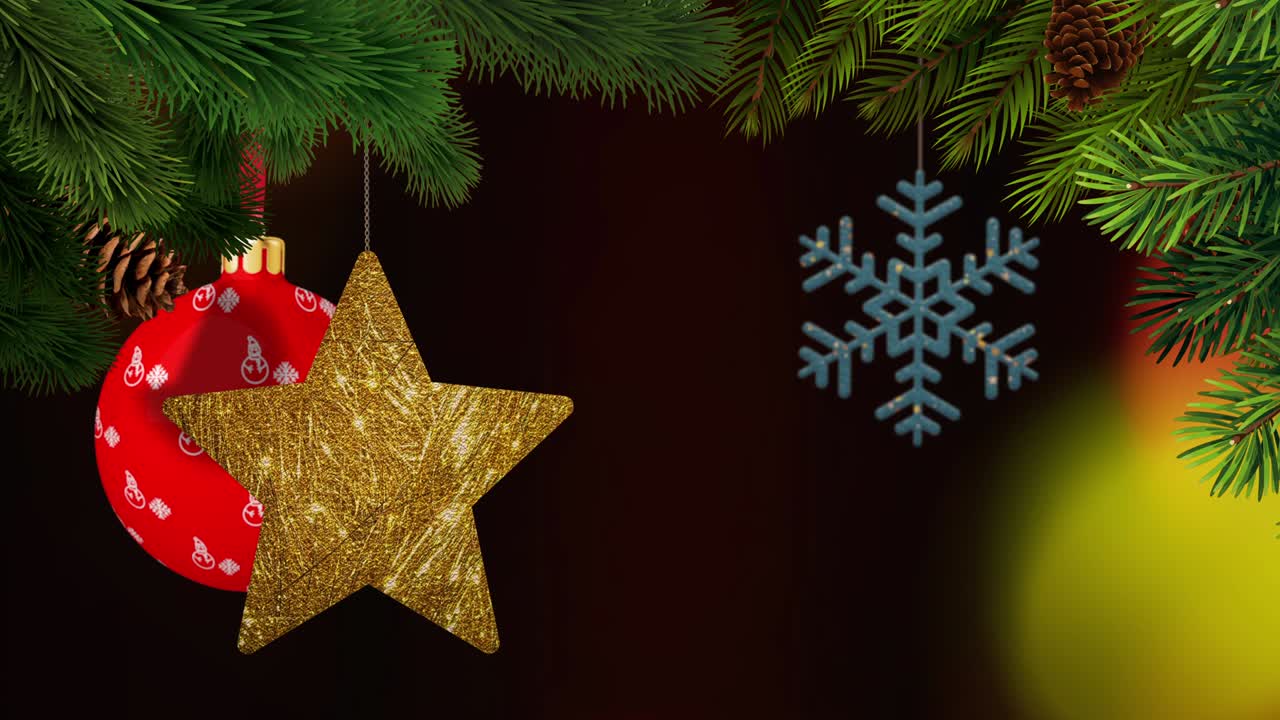 los adornos de navidad y los pinos se balancean en un fondo bokeh en bucle