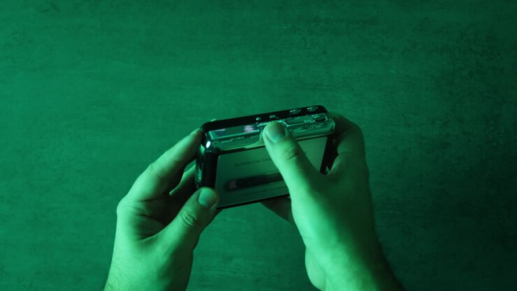 Hands Holding a Retro USB Cassette Player