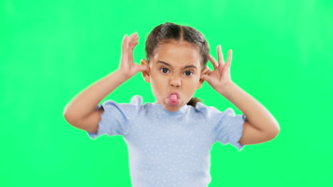 Green-screen,-face-and-child-with-tongue-out