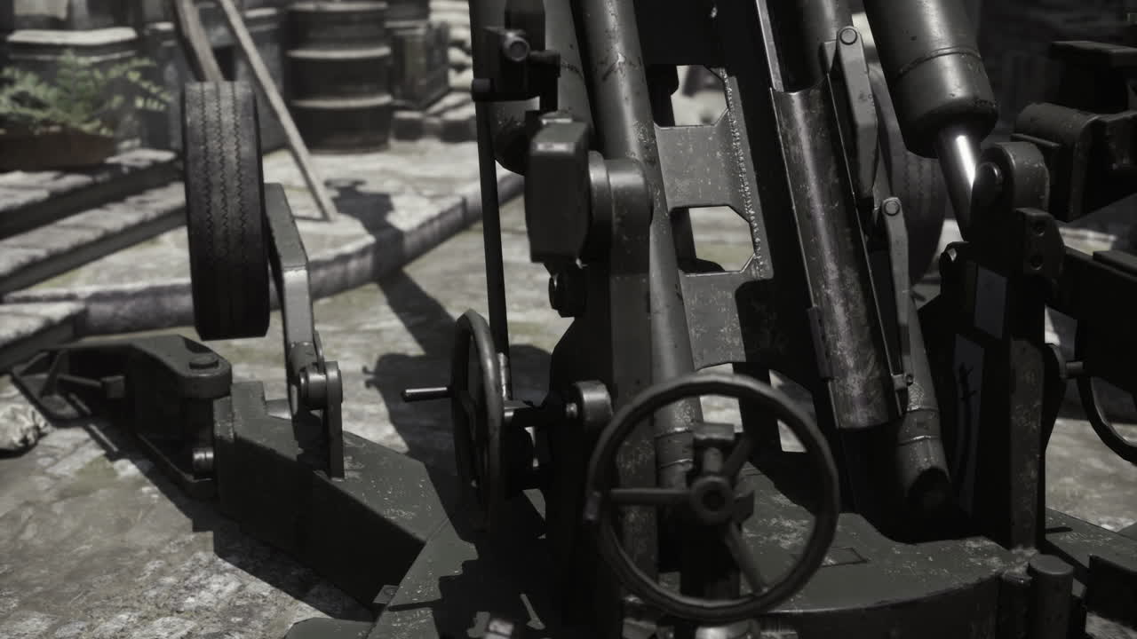 Detailed view of an artillery piece in a historic military setting