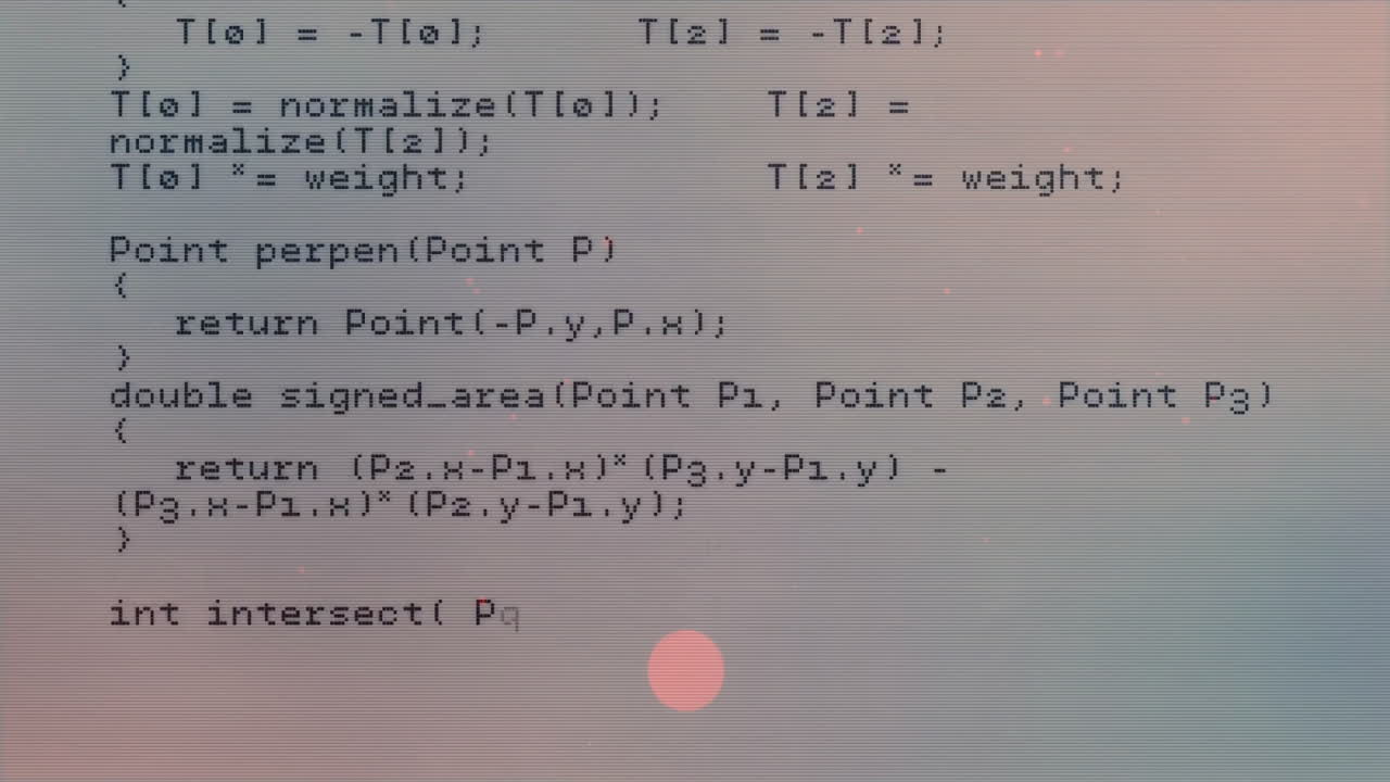 Animation of geometric points and conditions in computer code snippet for calculations