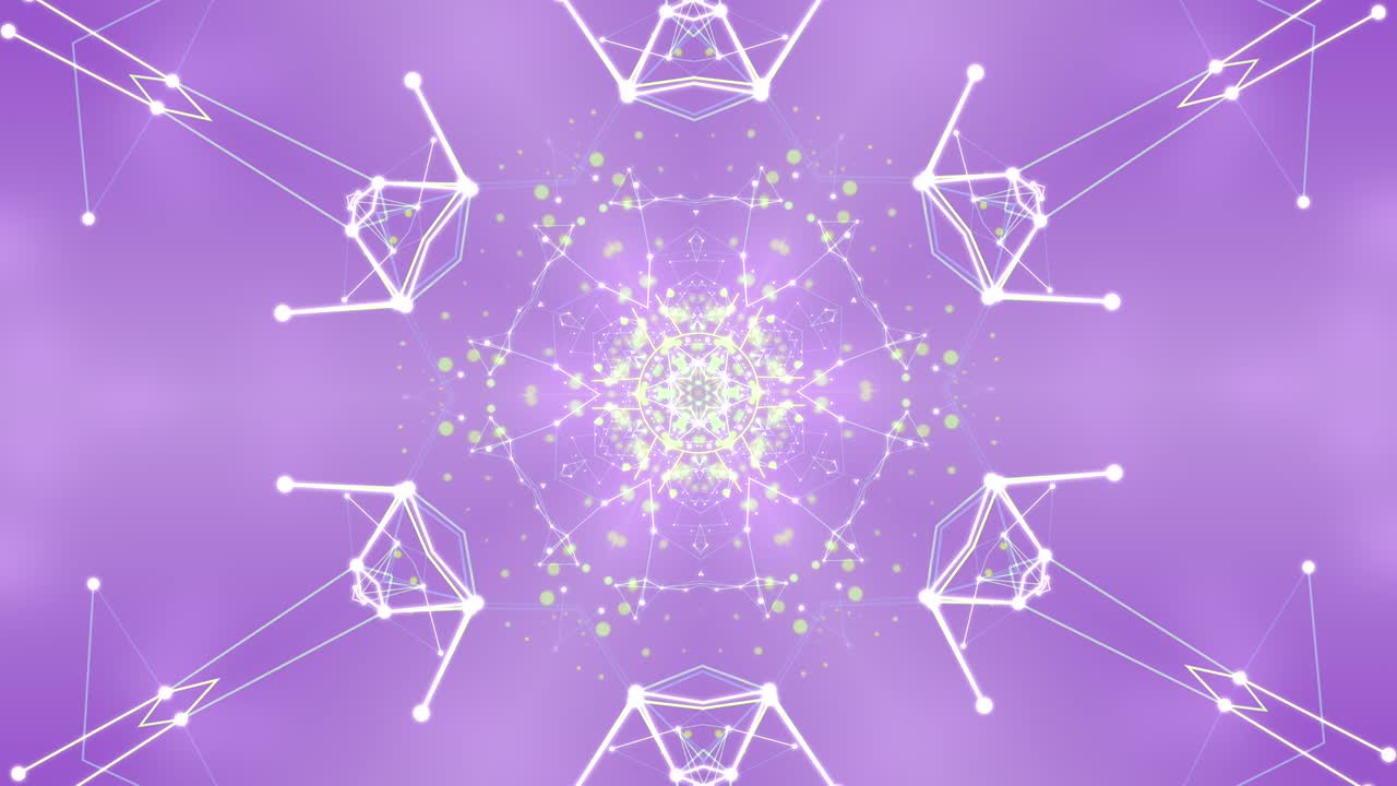 파스텔 보라색 배경과 플렉서스 입자의 터널.