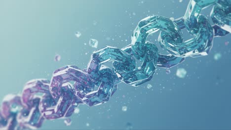 a stunning close-up of an artistic chain made of interconnected geometric shapes, reflecting light and floating among delicate bubbles in a whimsical atmosphere