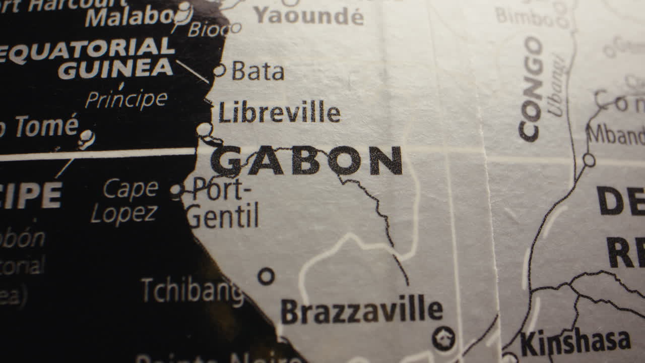 Close-up view of a map showing Gabon and surrounding Central African countries