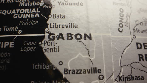 close-up view of a map showing gabon and surrounding central african countries