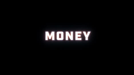 4k text reveal of the word "money" on a black background