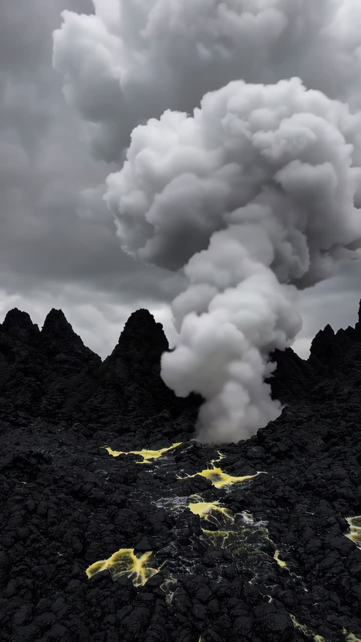 Volcanic Landscape with Steam Eruption
