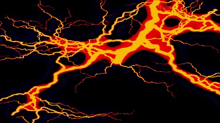 Red abstract loop animation (black background) flame electric thunder