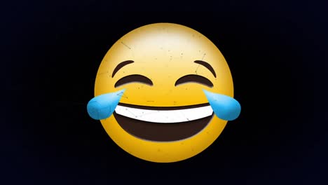 Digital-animation-of-network-of-connections-against-laughing-face-emoji-on-black-background