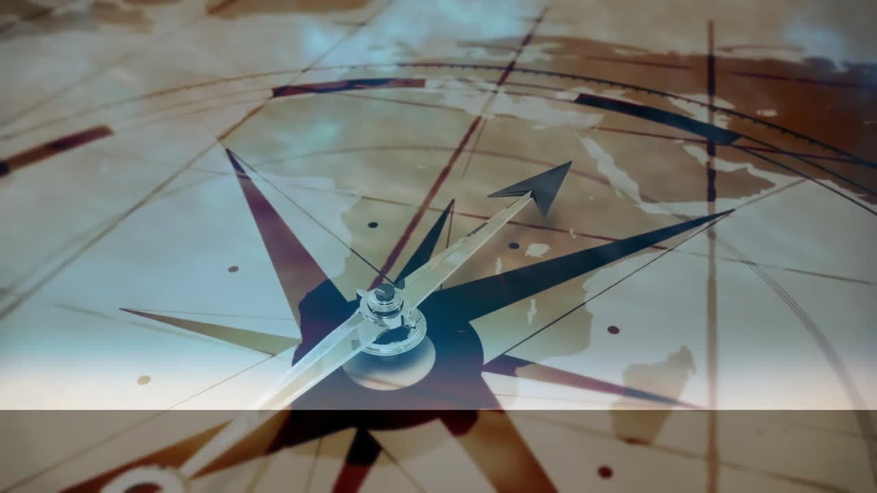 Pointing over vintage map, compass needle showing direction in navigation theme