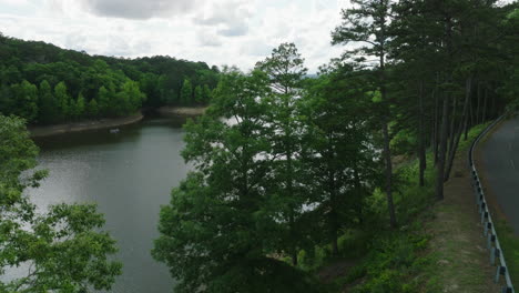 highway overlooking nimrod lake in arkansas, united states