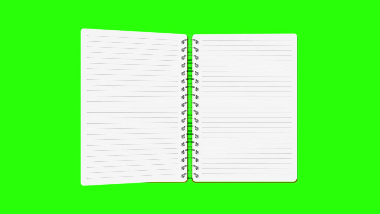 4K motion book animation open white blank page, Book motion graphic animation. Paper note book opening on with green screen.