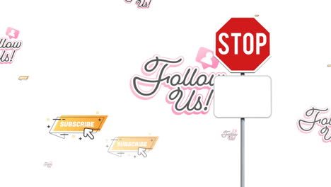 stop signboard post with copy space against social media icons on white background