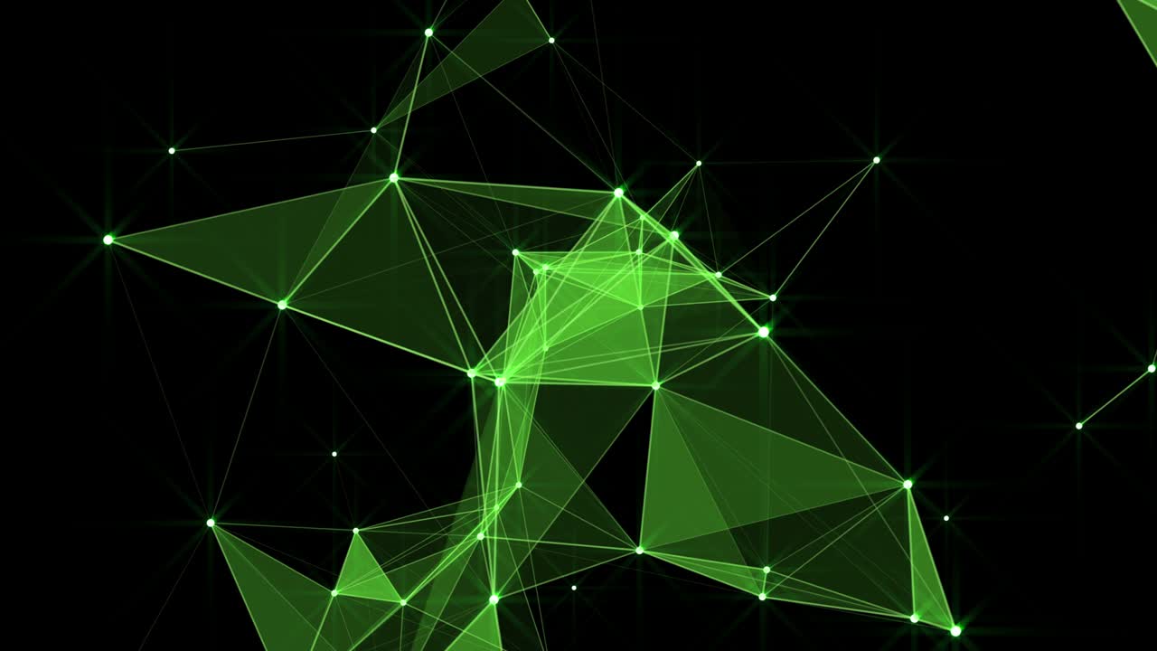 Futuristic plexus eco animation with glowing triangles in slow motion, 4096x2304 loop 4K