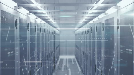 animation of data processing over tech room with computer servers