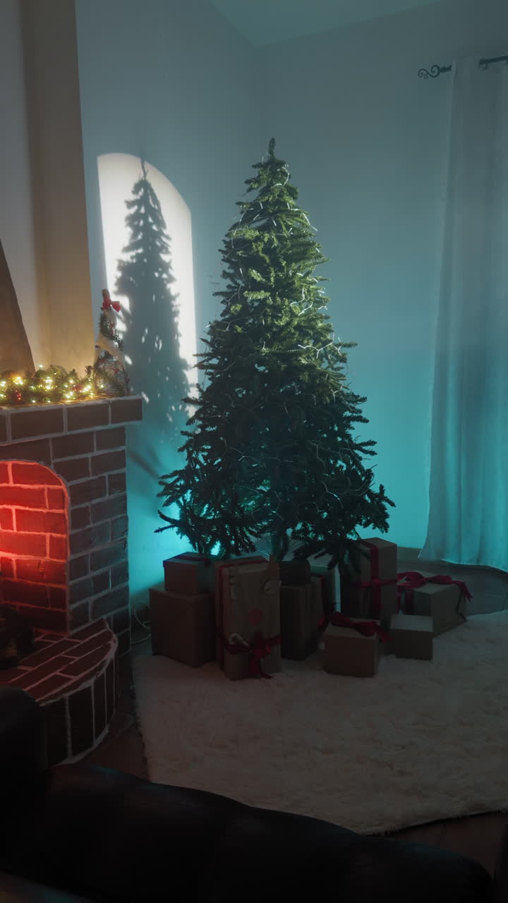 Beam of Light Frames a Christmas Tree in the House