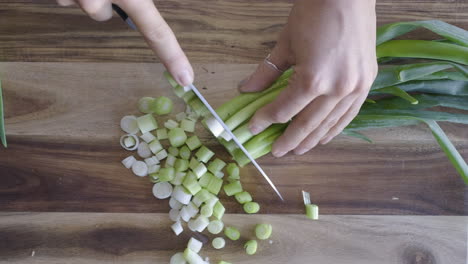 fotografía cenital de una persona cortando cebolletas