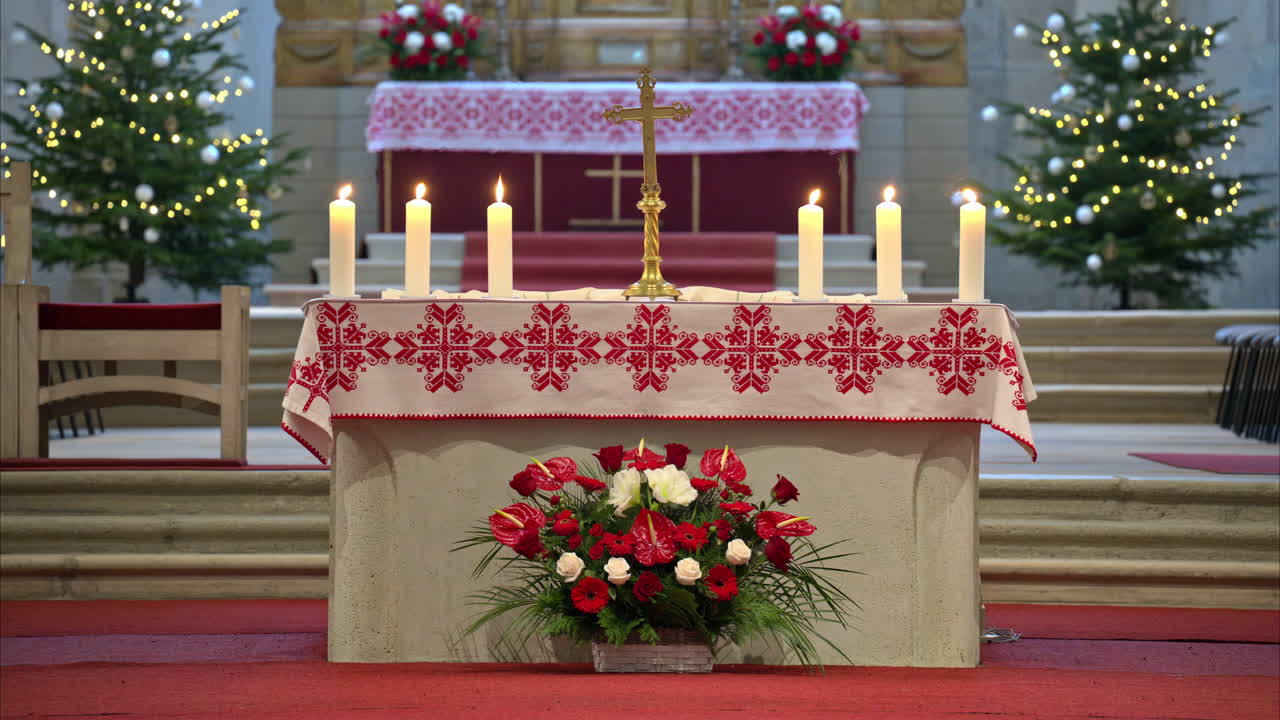 The altar inside the Saint Michael Cathedral in Alba Iulia, Romania decorated for Christmas