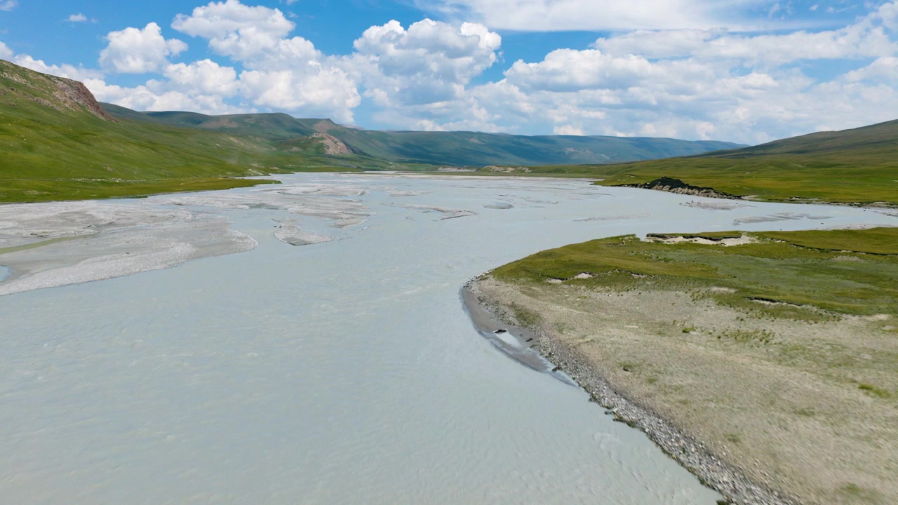 Sary Jaz River Flowing Through A Vast Floodplain In The Issyk Kul Region Of Kyrgyzstan. Aerial Drone Shot