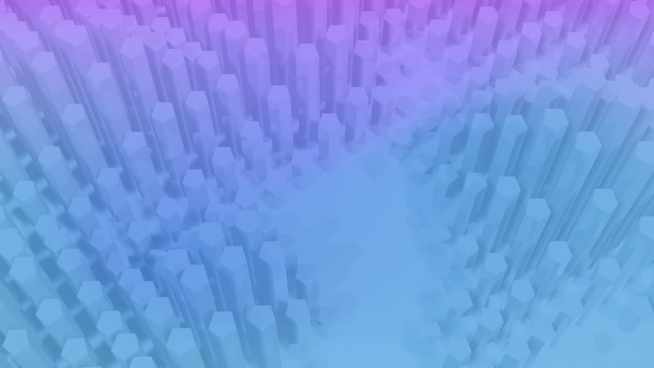 filas pulsantes de figuras geométricas 3d de gradiente púrpura y azul