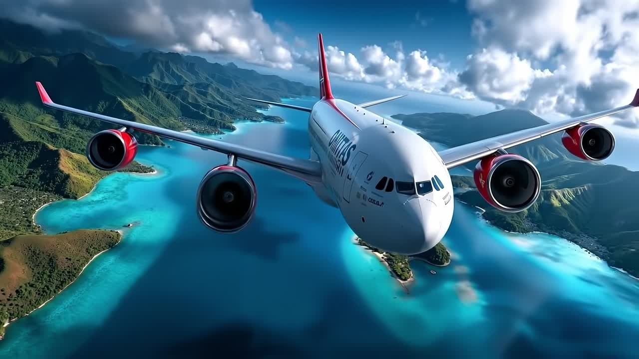A large jetliner flying over a body of water | Premium Stock Video Footage