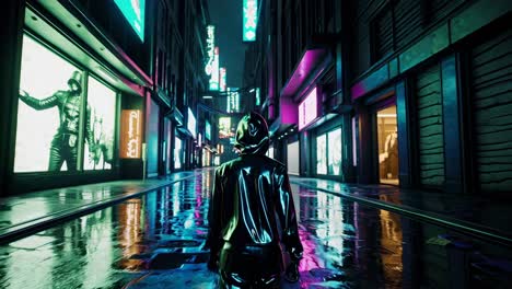 cyberpunk night street scene with person