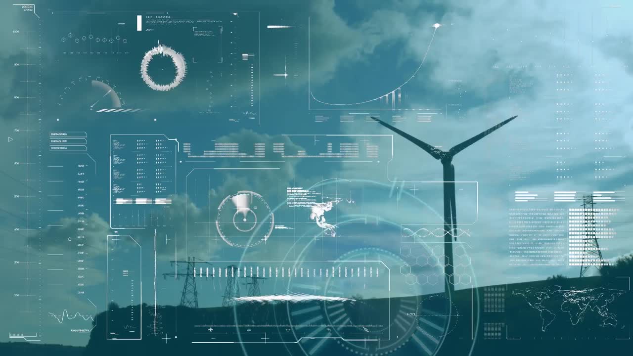Animation of statistics and data processing over wind turbines